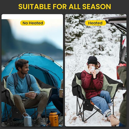 NAIZEA Heated Camping Chairs with Cooler Bag, Folding Camping Chair for Adults Outdoor, Heavy Duty Heated Lawn Chair for Camp, Garden, Firepits, Patio, & More, Support 500 LBS