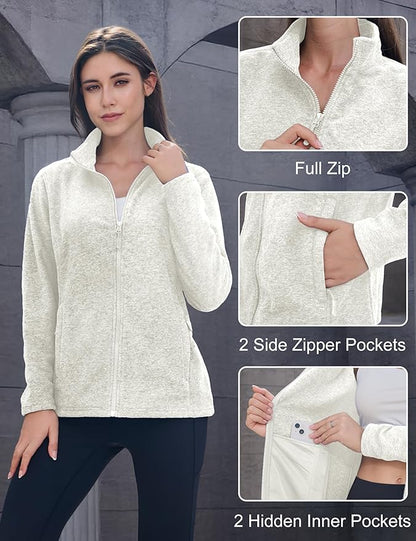 MAGCOMSEN Fleece Jacket Women Zip UP Lightweight Soft Polar Warm Winter Jackets for Women with Pockets Outdoor Hiking