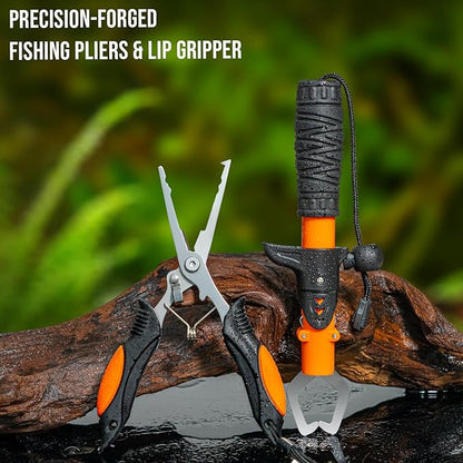 THKFISH Fishing Rod and Reel Combo with Backpack, Telescoping Fishing Pole Spinning Reel Kit with Fishing Lures, Pliers and Fish Lip Gripper for Adults