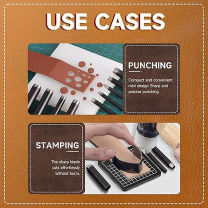 Leather Circle Cutter Tool Set, 27 Pieces, High Carbon Steel Round Cutting Dies, Hole Punch Kit with15MM, 20MM, 25MM, 30MM, 35MM, 38M Dies for DIY Leather Craft