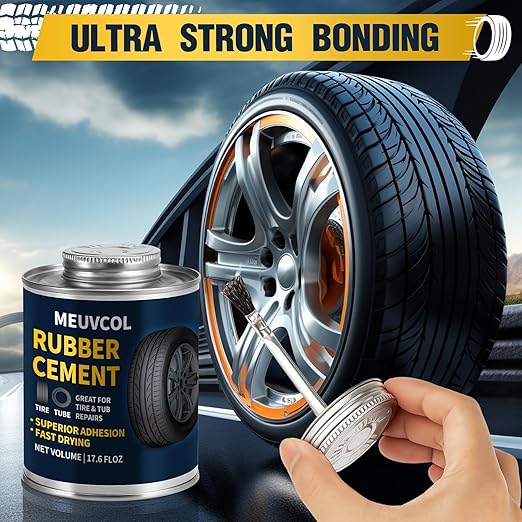 Vulcanizing Cement – 17.6 Oz Rubber Cement All Purpose for Tire Patch, Plug & Tube | Professional Tire Repair Glue with Brush for Motorcycle, Bike, Car | Clear, Fast Drying Tire Patch Glue Heavy Duty
