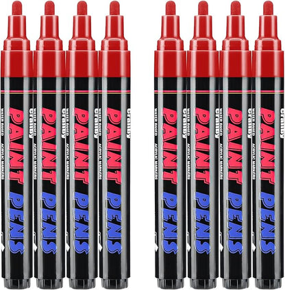 Red Paint Pens Paint Markers - 8 Pack Permanent Quick Dry Waterproof Marker Pens for Rocks Wood Fabric Plastic Canvas Glass Mugs Metal Tire Stone