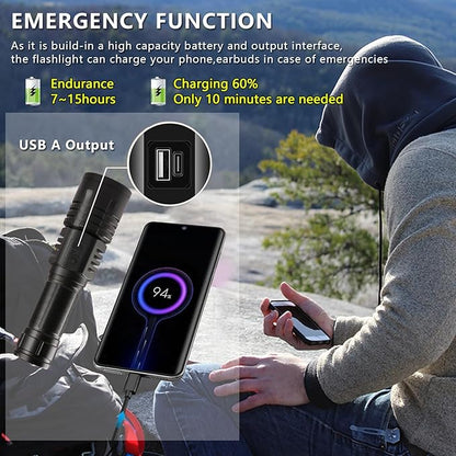 Rechargeable LED Flashlights 10000.00 High Lumens,𝟐𝟎𝟐𝟓 𝐍𝐞𝐰 High Powered Waterproof Tactical Flashlight Spotlight Flashlight for Home, Bright Flashlight Black for Outdoor Camping Emergency