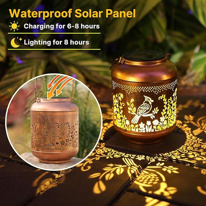 2Pack Cardinal Solar Lanterns Outdoor Hanging Waterproof Garden Decor Metal Solar Lantern Outside Decoration for Yard,Porch,Patio,Backyard, Pathway,Lawn,Birthday Gifts for Women Mom Grandma