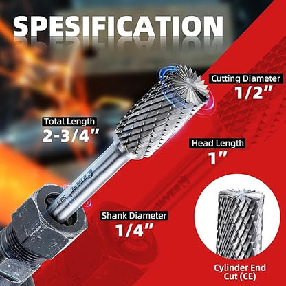 EZARC 5PCS Tungsten Carbide Rotary Burr Set, SB-5 Double Cut Carbide Burr 1/4" Shank Die Grinder Bits for Metal Working & Sturdy Storage Case