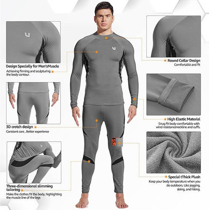 UNIQUEBELLA Men's Thermal Underwear Sets Top & Long Johns Fleece Sweat Quick Drying Thermo Base Layer