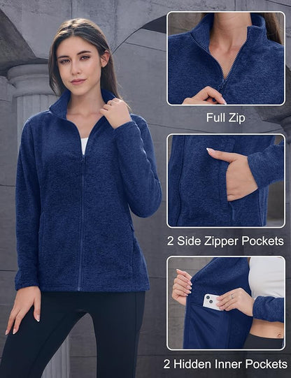MAGCOMSEN Fleece Jacket Women Zip UP Lightweight Soft Polar Warm Winter Jackets for Women with Pockets Outdoor Hiking