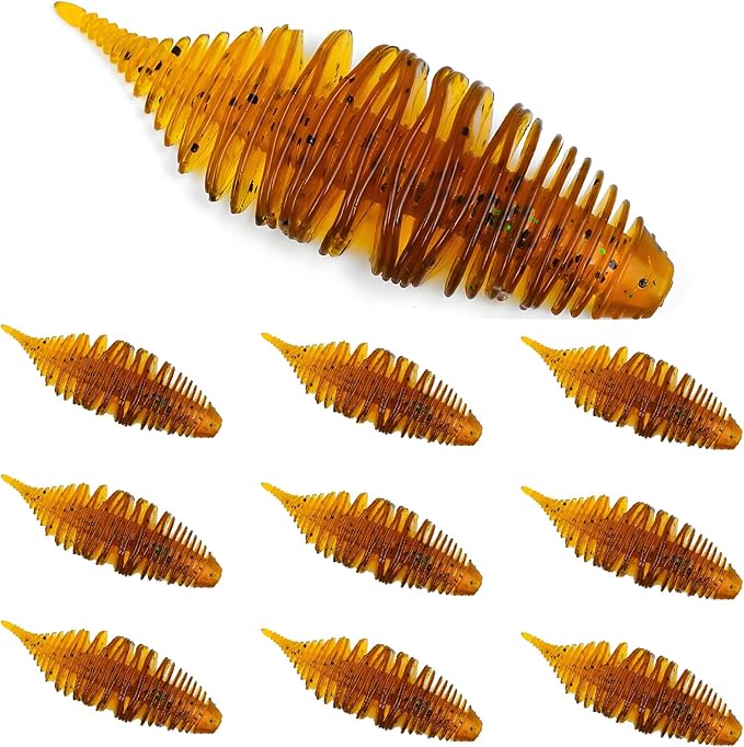 Soft Swimbait Lures, Soft Plastic Fishing Lures Kit, Bass Fishing Lure Swim Baits with 5 Color, Threaded Small Needle Tail for Trout, Crappie, Bass, Redfish, Freshwater, Saltwater