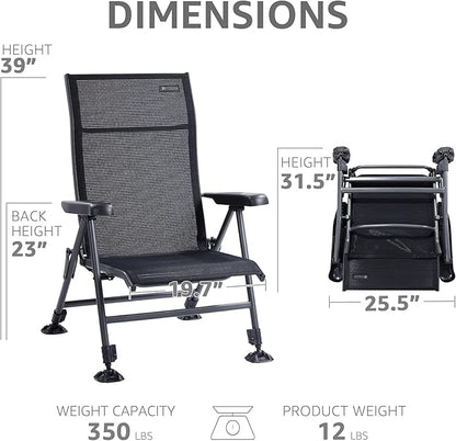 X Strike Folding Camping Chair Support 350 LBS, Outdoor Fishing Chair for Adults Breathable Mesh with Adjustable High Back Support and Leg, Aluminum Frame for Fishing, Camp, Lawn, Patio.