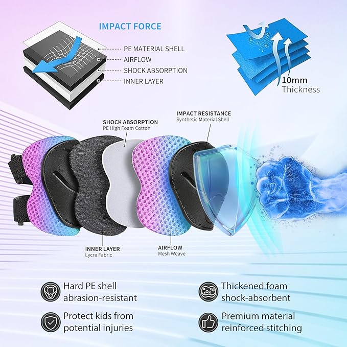 Skateboard Pads Kids/Youth/Adult Shield Elbow Pads and Wrist Guards Protective Gear,Strong Double Straps&Adjustable Easy-Fix Clips for Skateboarding,Rollerblading,ScooterRoller,Skating,Bicycle