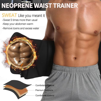 KIWI RATA Mens Workout Waist Trainer Corset Neoprene Sauna Sweat Trimmer Cincher Belt Extra Belly Compression Belts