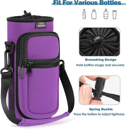 Nuovoware Water Bottle Carrier Bag,25oz/40oz/64oz Bottle Pouch Holder,Adjustable Shoulder Hand Strap 2 Pocket Sling Neoprene Sleeve Sports Accessories for Hiking Travelling Camping
