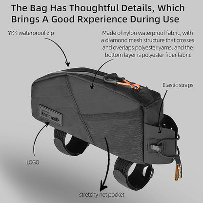 Rhinowalk Bike Top Tube Bag Bicycle Front Frame Bag Waterproof Bike Bag 1.2L with Dual Side Mesh Pockets Perfect for MTB Road Bike Cycling Commuting and Outdoor Adventures