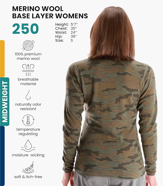 Merino.tech Merino Wool Base Layer Women - 100% Merino Wool Heavyweight, Midweight, Lite Long Sleeve Thermal Shirt and Socks