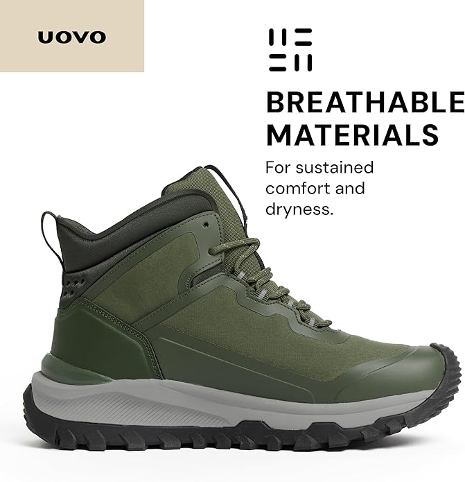 UOVO Men's Waterproof Hiking Boots – All-Season Non-Slip Outdoor Work & Trail Footwear