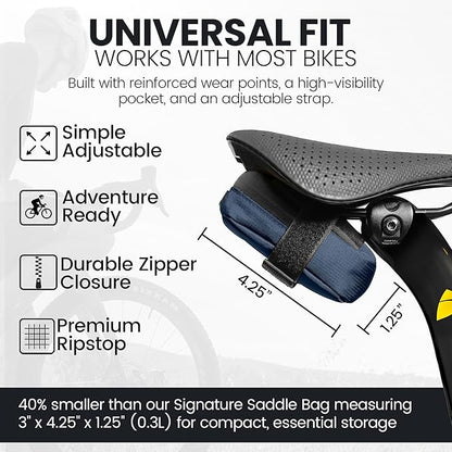 ALMSTHRE Compact Bike Saddle Bag – Cosmic Blue | 0.3L Bike Seat Bag (3" x 4.25" x 1.25") | Water-Resistant Ripstop, Waterproof Zipper, Internal Pocket | Durable Under Seat Storage