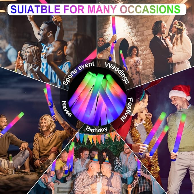 LifBetter 45 Pcs Glow Sticks Bulk- LED Foam Sticks in The Dark with 3 Modes Flashing Led Foam Multicolor Batons Light up Party Favors for Birthdays, Weddings, Concerts, Festivals