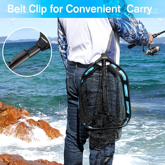 PLUSINNO Floating Fishing Net for Steelhead, Salmon, Fly, Kayak, Catfish, Bass, Trout Fishing, Rubber Coated Landing Net for Easy Catch & Release, Compact & Foldable for Easy Transportation & Storage