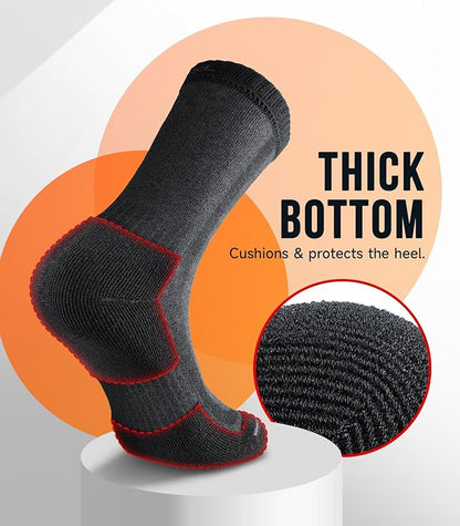 PULIOU Merino Wool Hiking Socks for Men & Women, 3 Pairs Cushioned Moisture Wicking Crew Boot Socks for Work & Outdoors