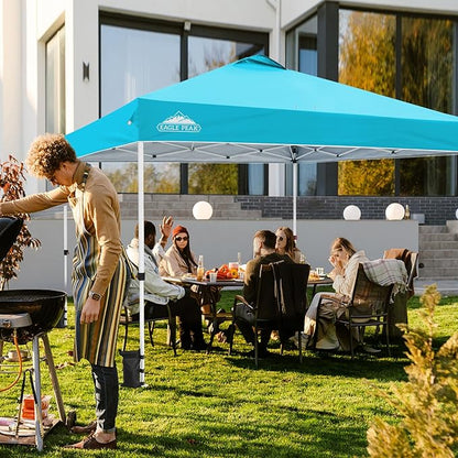 EAGLE PEAK Pop Up Canopy Tent with Wheeled Carry Bag, 8 Stakes, 4 Ropes, 4 Weight Bags, Easy Set Up Tent Canopy, 12x12 ft, 144sqft of Shade, Light Blue