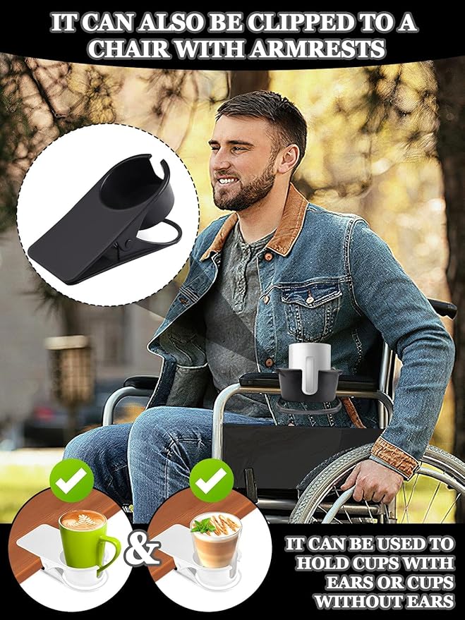 3PCS Drinking Cup Holder Clip Kalolary Chair Desk Bottle Cup Stand DIY Glass Clamp Storage Saucer Clip with Groove for Potted Plant Beverage Coffee Mug Holder Clip for Home & Office (Black White Grey)