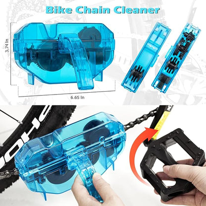 Bike Cleaning Kit with Bicycle Cleaner(25 oz),Degreaser(10 oz),Oil Lubricant(2 oz),Cleaning Brush Tools,Bike Chain Cleaner Kit to Clean and Lube Mountain/Road/MT/EBike