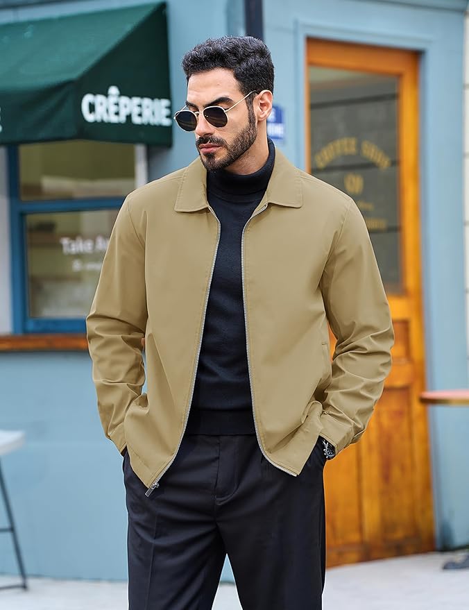 TACVASEN Mens Lightweight Windbreaker Full Zip Up Laydown Collar Jackets Light Casual Coat with Zip Pockets