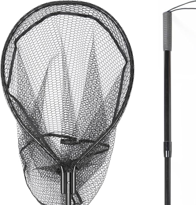 High Strength Large Landing Net - Fishing Net with Long Telescoping Handle and Soft Rubber Netting, Dip Net for Fishing, Ideal for Boat, Pier, River Angling