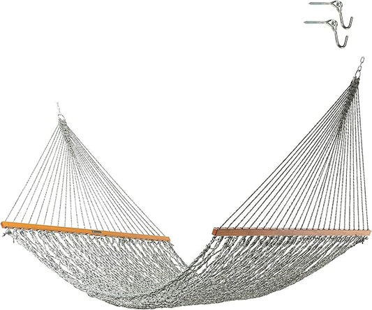 Original Pawleys Island Deluxe Green Oatmeal Heirloom DuraCord Rope Hammock – 13 ft. x 65 in, 2-Person, 450 lb Capacity, Oak Spreader Bar, Zinc-Plated Hardware, Handcrafted in The USA