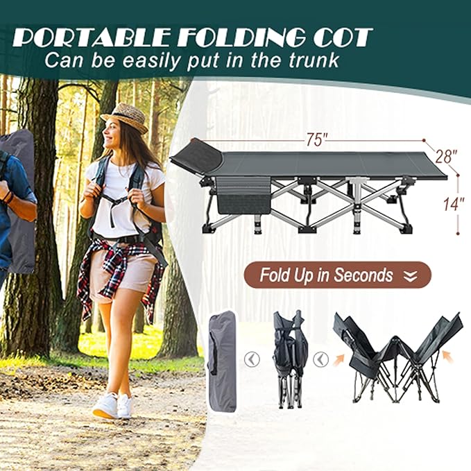 ABORON 2PK Folding Camping Cot for Adults, Double Layer 1200D, 500lb Capacity, Heavy Duty Guest Cot with Mat & Carrying Bag for Indoor & Outdoor Use