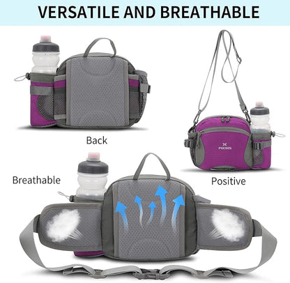 Peicees Hiking Fanny Pack Large Waist Bag for Men Women with Bottle Holder Water Resistant Lumbar Pack for Hiking Camping Fishing Outdoor (Bottle Not Included)