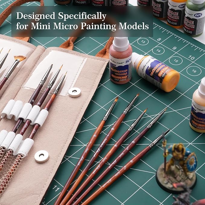 Golden Maple Fine Miniature Paint Brushes – Professional Micro Detail Brush Set for Models, Tabletop Gaming & Fine Art – Portable Travel Case, Acrylic/Watercolor/Oil