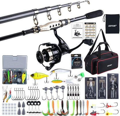 Goture Fishing Rod and Reel Combo - Carbon Fiber Telescopic Fishing Pole - Spinning Reel 9+1 Shielded Bearings Stainless Steel BB - E