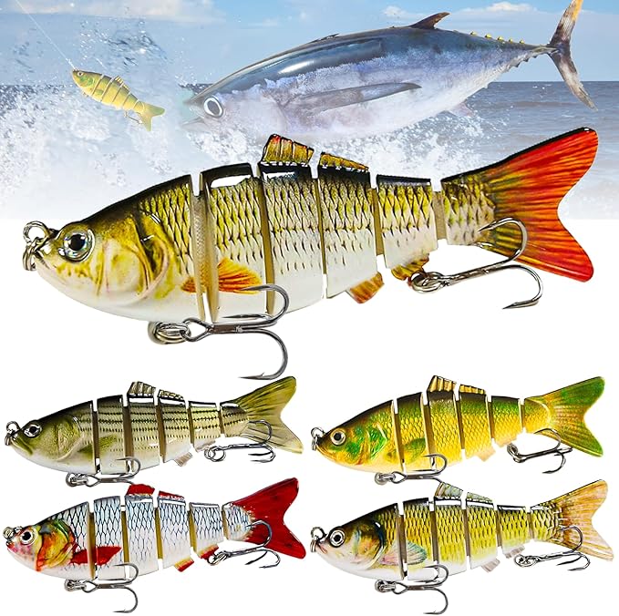 Multi Jointed Swimbait for Freshwater and Saltwater with case Fishing Lures with Sharp Hooks Top Water Bionic Swimming Lure Kit for Bass Trout Pike Walleye