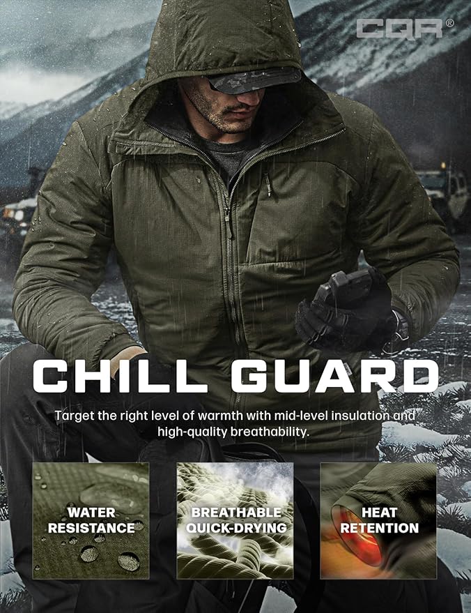 CQR Men's Lightweight Insulated Jacket, Windproof Packable Water Resistant Warm Active Coat for Hiking Work Outdoor Tactical