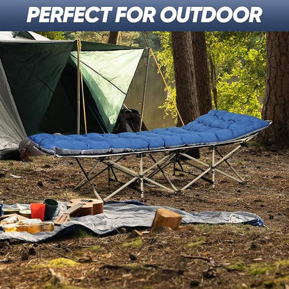 HAITRAL Portable Camping Cot with Mattress - Outdoor Folding Heavy Duty Sleeping Bed with Side Pocket for Adults - Oxford Single Lounge Chaise for Camping Tent Beach Office Max Load 300 LBS (Grey)