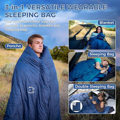 ATEPA Down Sleeping Bag for Adults, 650FP Recycled Wearable Ultralight 3 Season Packable Compact Waterproof Sleeping Bag with Compression Sack for Backpacking Camping Hiking