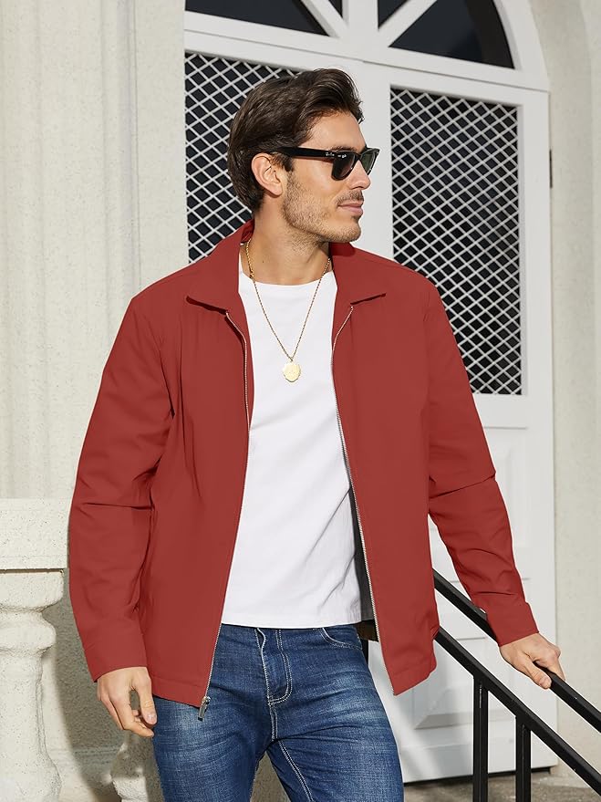 TACVASEN Mens Lightweight Windbreaker Full Zip Up Laydown Collar Jackets Light Casual Coat with Zip Pockets