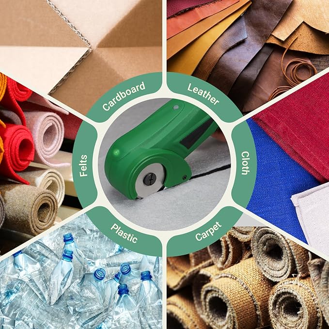 VLOXO Cordless Electric Scissors, 4V Rechargeable Cardboard Cutter with Safety Lock and LED Light Powerful Fabric Mini Cutter Rotary Multi-Cutting Tool for Carpet Leather Felt Storage Box Green