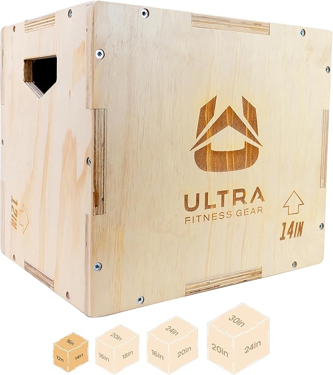 Ultra Fitness Gear Wooden Plyo Box, 31 Plyometric Jump Training Squat, Step Up, Jumps & More Workout Size S, M, L, XL