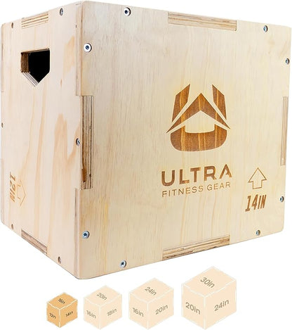 Ultra Fitness Gear Wooden Plyo Box, 31 Plyometric Jump Training Squat, Step Up, Jumps & More Workout Size S, M, L, XL