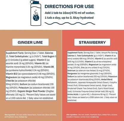 Drinklits Ginger-Lime Electrolyte Hydration & Strawberry Immunity Tablets (2) Tube Combo Pack | Great Taste – Gluten Free – Daily Use | 20 Servings (10 Tablets Per Tube)