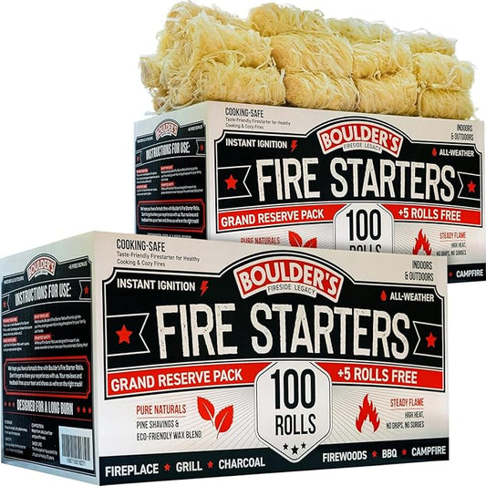 Fire Starter Rolls 200 pcs - Value Pack - Waterproof, Odorless - for BBQ, Charcoal Grills, Camping, Fire Pit, Indoor Fireplace, Wood Stove - Natural, Quick Ignition, Long Burn Charcoal Starter