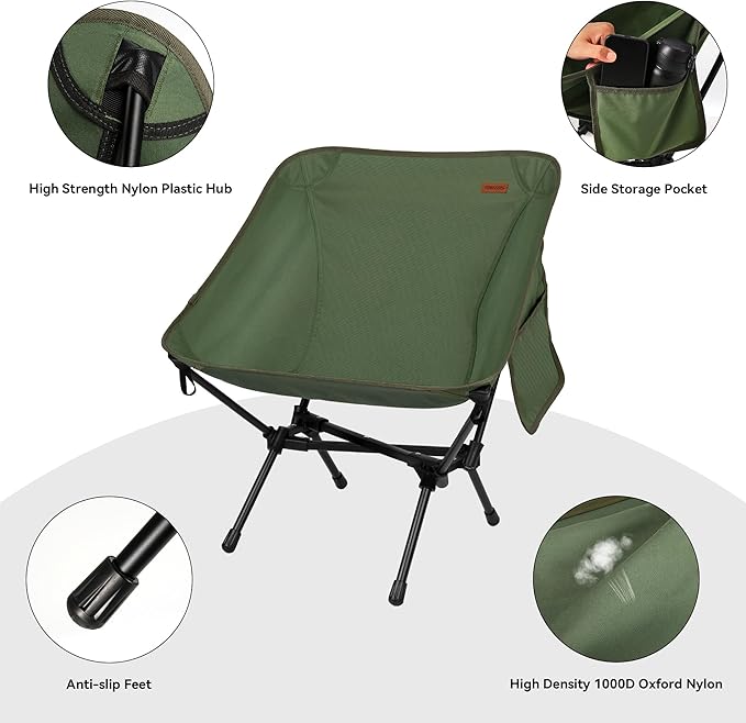 TOBTOS 2 Pack Ultralight Camping Chair, Portable Folding Backpacking Chair, Compact Camping Chair with Carry Bag for Outdoor Camp Hiking Backpack Beach Travel (Green)