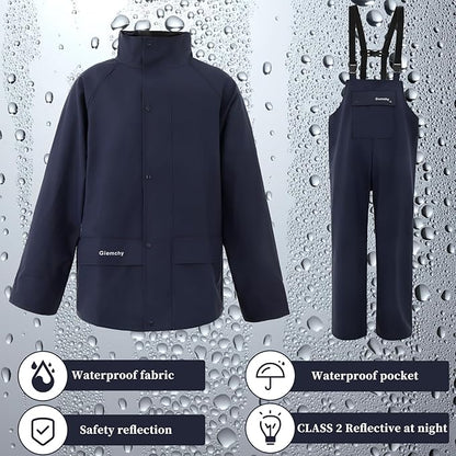 Rain Suit For Men & Women Waterproof Heavy Duty Rain Gear Reflective Jacket for Fishing Outdoor Work Raincoats