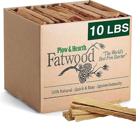 Plow & Hearth 10 LBS Fatwood Fire Starter Sticks Organic Kindling, Easy Ignition Fat Wood, All Natural Firestarters for Fire Pit, Wood Stoves, Fireplaces, Campfires, Bonfires, BBQ