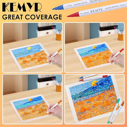 48 Colors Brush & Fine Tip Acrylic Paint Pens, Dual Tip Acrylic Paint Markers for Paper, Wood, Canvas, Stone, Rock, Glass, Fabric, DIY, Ceramic, Art Supplies for Adults Drawing