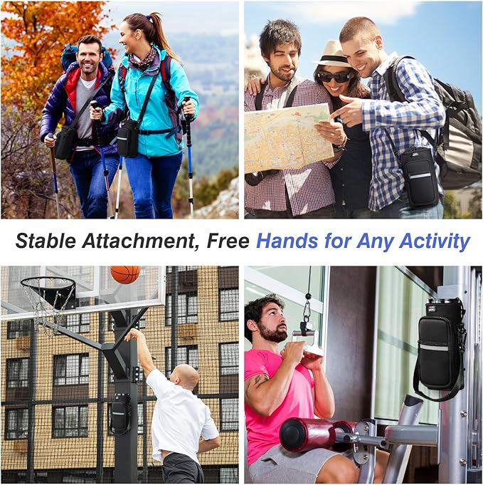 Nuovoware Water Bottle Carrier Bag,25oz/40oz/64oz Bottle Pouch Holder,Adjustable Shoulder Hand Strap 2 Pocket Sling Neoprene Sleeve Sports Accessories for Hiking Travelling Camping