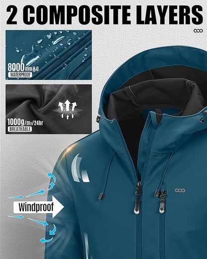 33,000ft Men's Softshell Jacket with Hood Waterproof Windbreaker Lightweight Rain Shell Jacket for Outdoor Hiking Travel