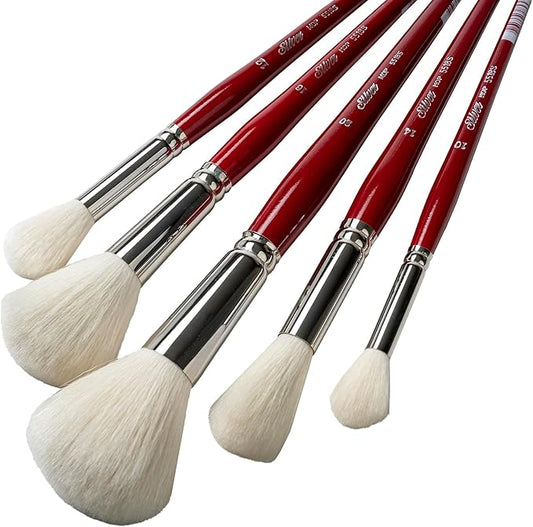 Silver Brush Limited MP-5662S Silver Mops Short Handle Round White Mops Brushes with Super-Soft Organic Hair, 5pc Professional Artist Painting Bundle for Oil, Acrylic, Watercolor, Pastels, & Charcoal
